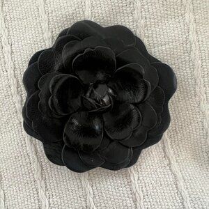 Vintage Coach Leather Flower Rose Pin Brooch Large Black
